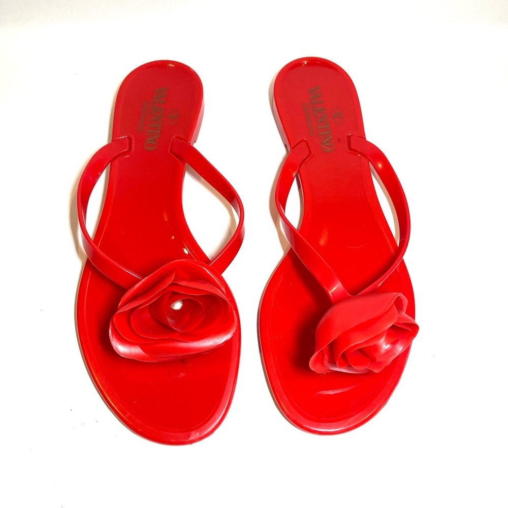 NEW Valentino jelly flip flops, thongs, red, rose bud